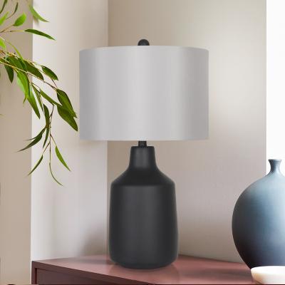 Black Concrete Urn Table Lamp with Gray Drum Shade